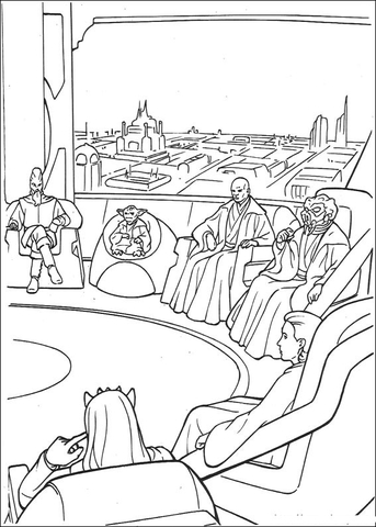 Jedi High Council Meeting On Coruscant Coloring Page